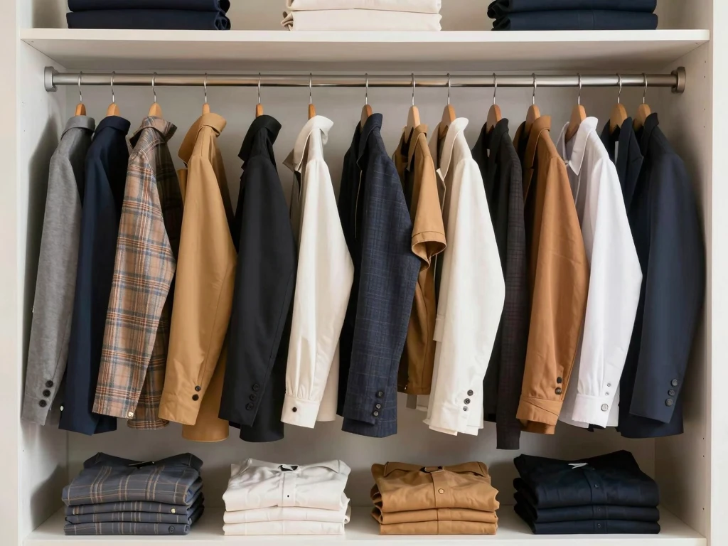 Kurerad garderob med organiserade plagg